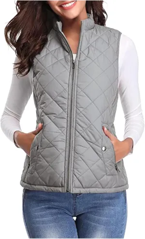 Puffer Vest Women Stand Collar Lightweight Gilet Quilted Zip Vest Sleeveless Winter Down Jackets Warm Vests Outerwear