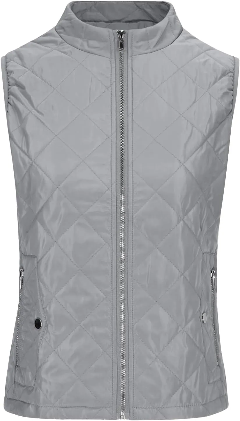 Puffer Vest Women Stand Collar Lightweight Gilet Quilted Zip Vest Sleeveless Winter Down Jackets Warm Vests Outerwear