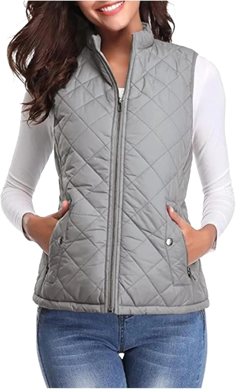 Puffer Vest Women Stand Collar Lightweight Gilet Quilted Zip Vest Sleeveless Winter Down Jackets Warm Vests Outerwear