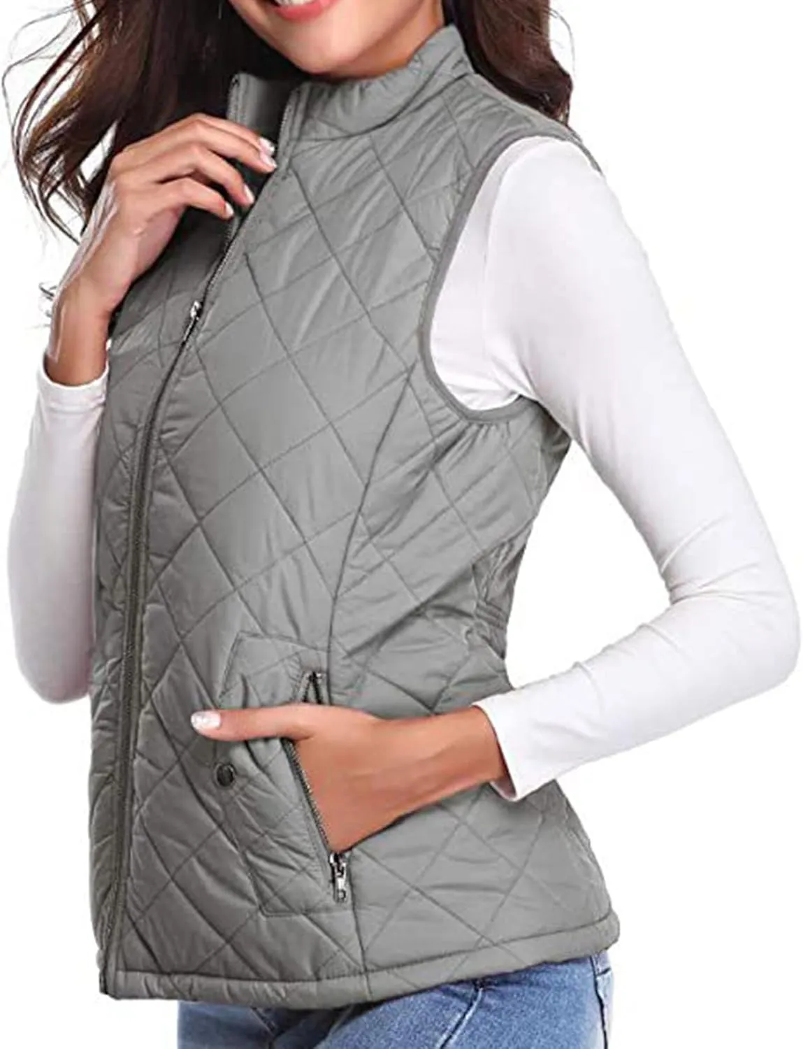 Puffer Vest Women Stand Collar Lightweight Gilet Quilted Zip Vest Sleeveless Winter Down Jackets Warm Vests Outerwear