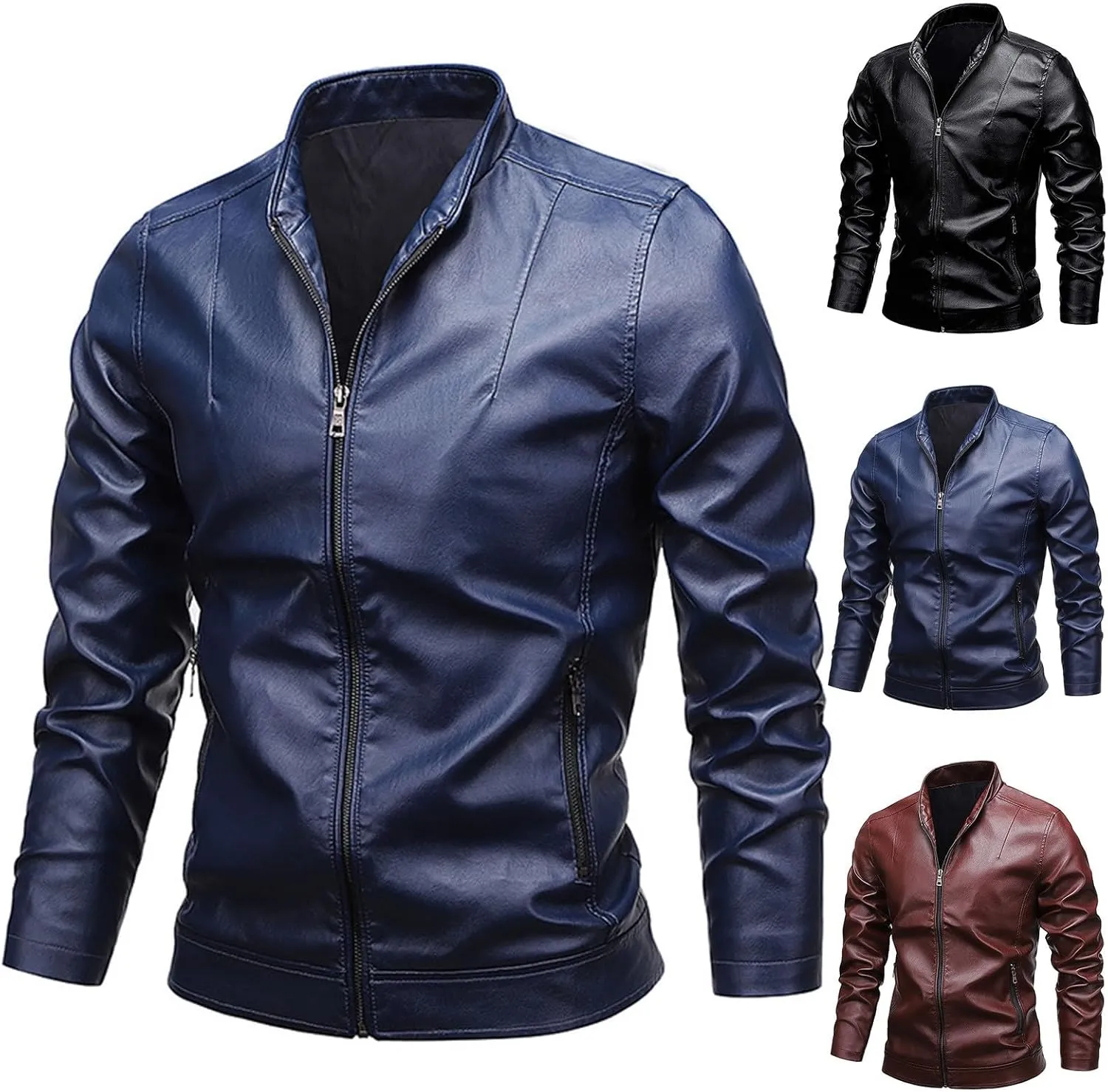 Real Leather Jacket Men Collar Winter Autumn Men Club Coat Long Jacket Stand Men's Coats Jackets Vintage Jacket Men