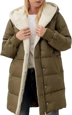 Reversible Fuf Fleece Lined Hood Puffer Jacket Lightweight Winter Coat Long Puffer Coat Coats for Women Ladies