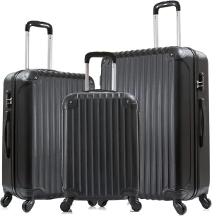 Set of 3 Luggage Set, Luggage Hardside Spinner Set with Wheel, Lightweight ABS Suitcase with Lock, Travel Luggage 20" 24" 28", Black Luggage Set