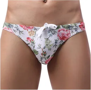 Sexy Swim Briefs for Men Printed Swimsuit Beach Swimwear Bikini Sport Swimming Underwear with Drawstring
