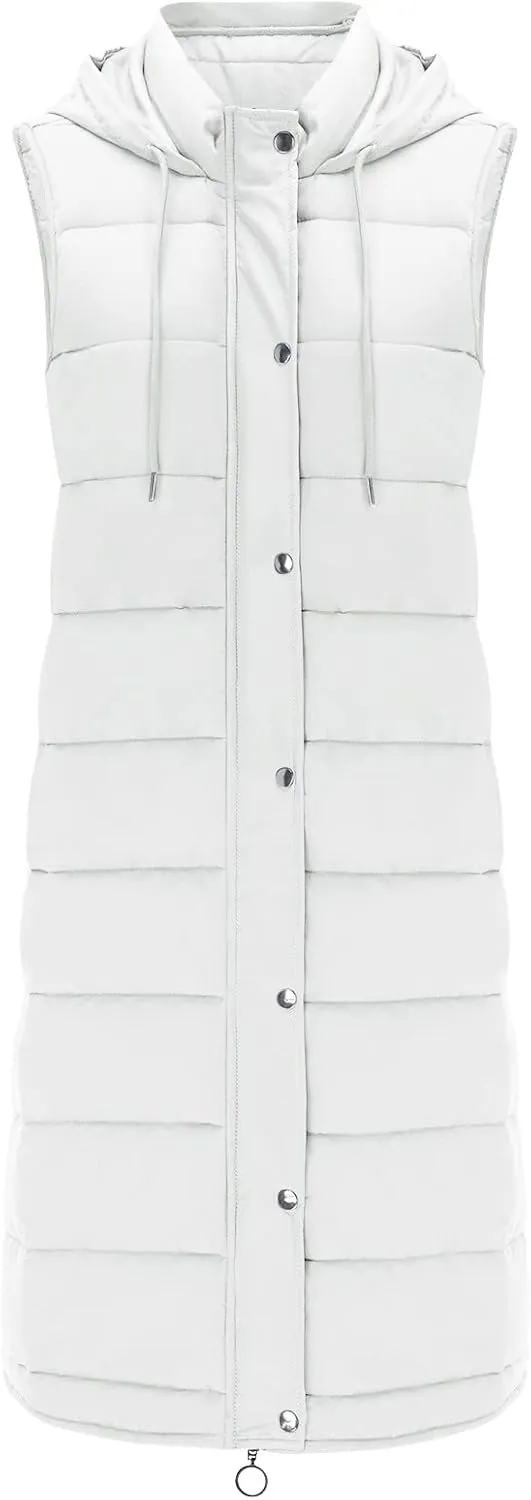 SHAOBGE Women's Long Womens Long Winter Coat Vest with Hood Sleeveless Warm Down Loose Coat with Pockets Woman Winter