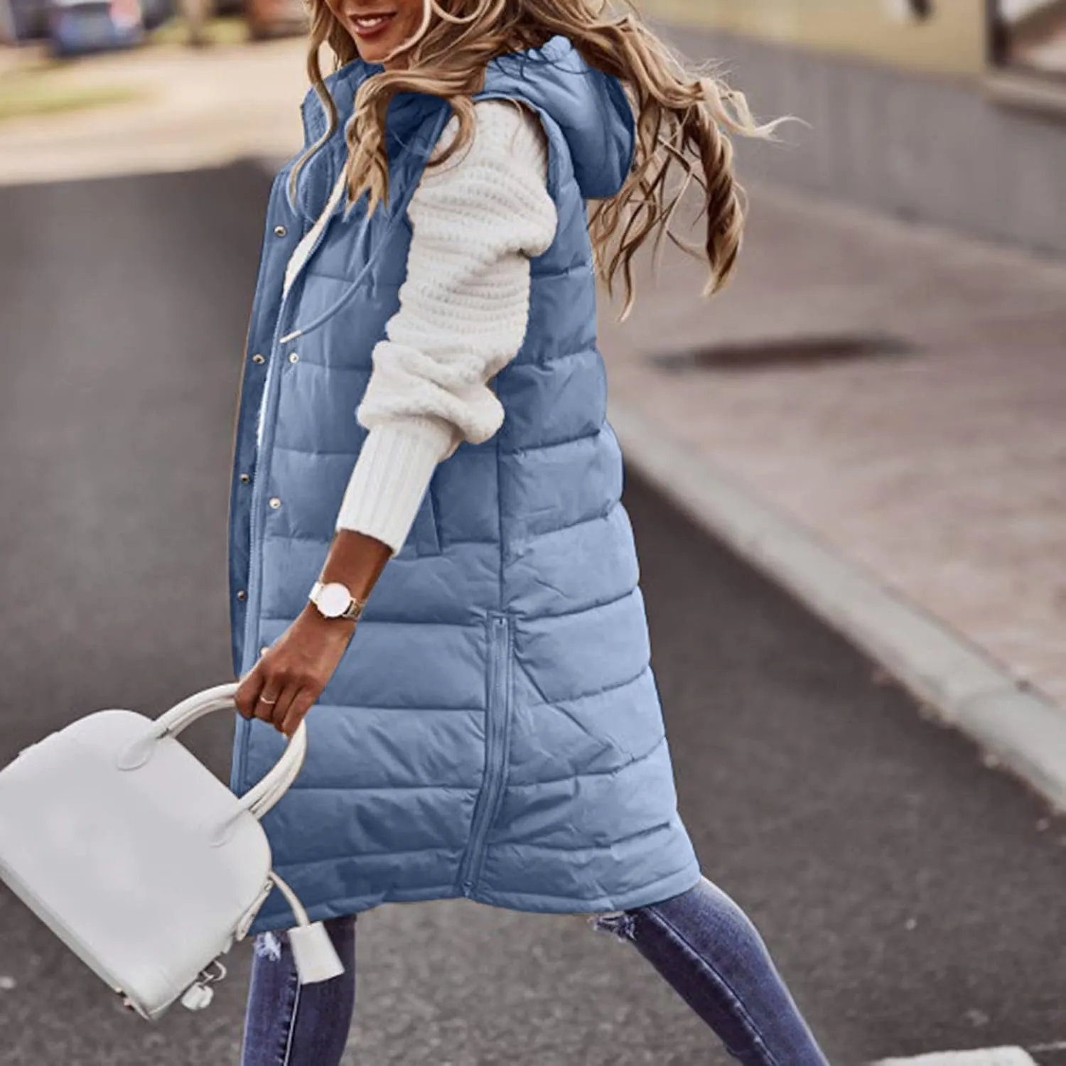 SHAOBGE Women's Long Womens Long Winter Coat Vest with Hood Sleeveless Warm Down Loose Coat with Pockets Woman Winter