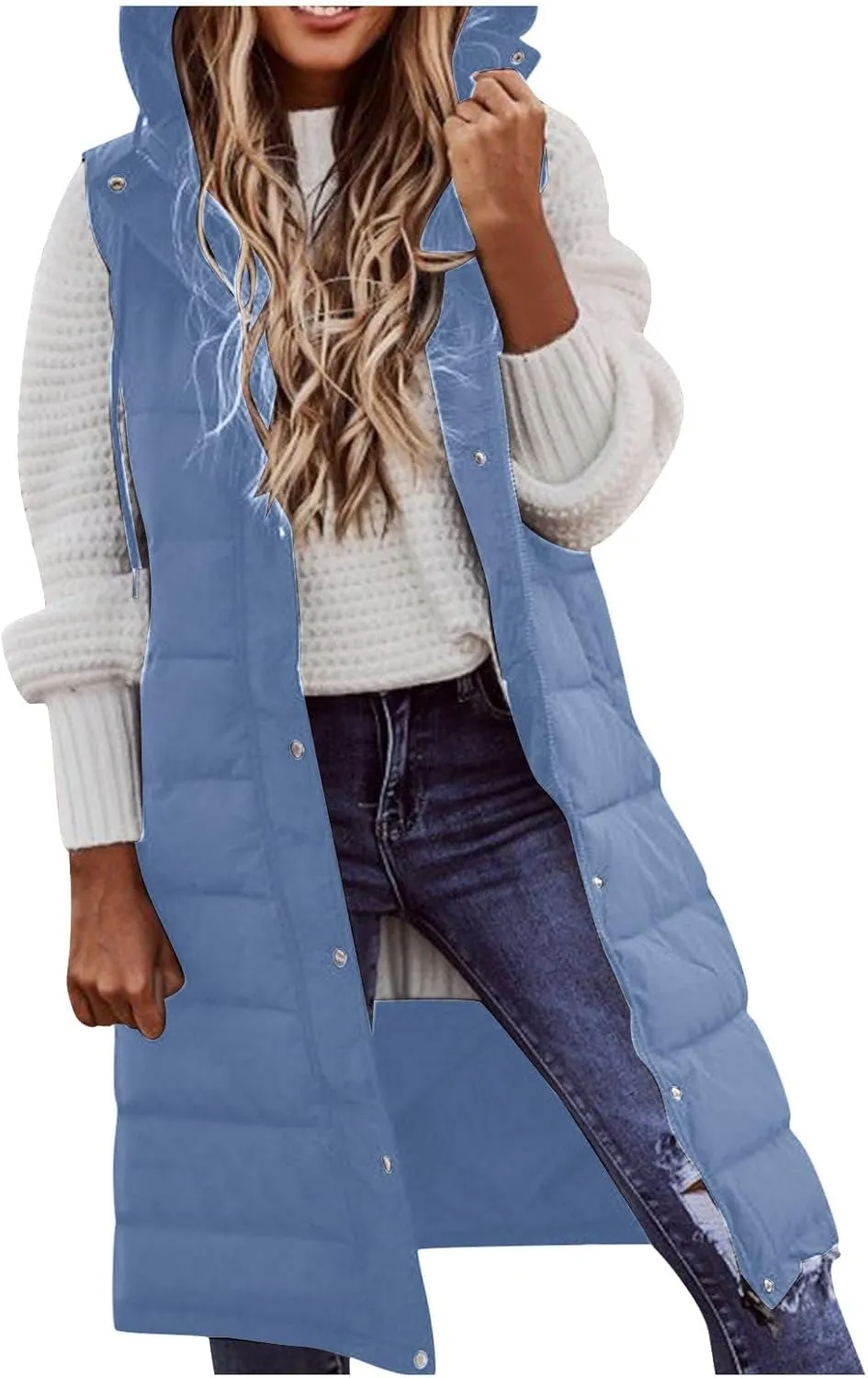 SHAOBGE Women's Long Womens Long Winter Coat Vest with Hood Sleeveless Warm Down Loose Coat with Pockets Woman Winter