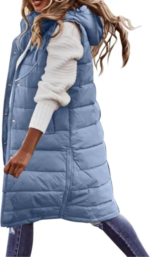 SHAOBGE Women's Long Womens Long Winter Coat Vest with Hood Sleeveless Warm Down Loose Coat with Pockets Woman Winter