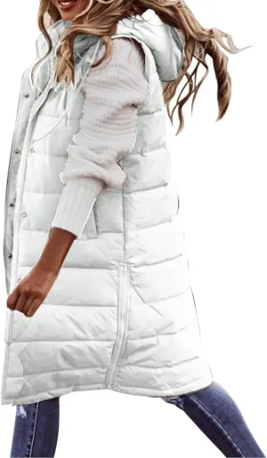 SHAOBGE Women's Long Womens Long Winter Coat Vest with Hood Sleeveless Warm Down Loose Coat with Pockets Woman Winter