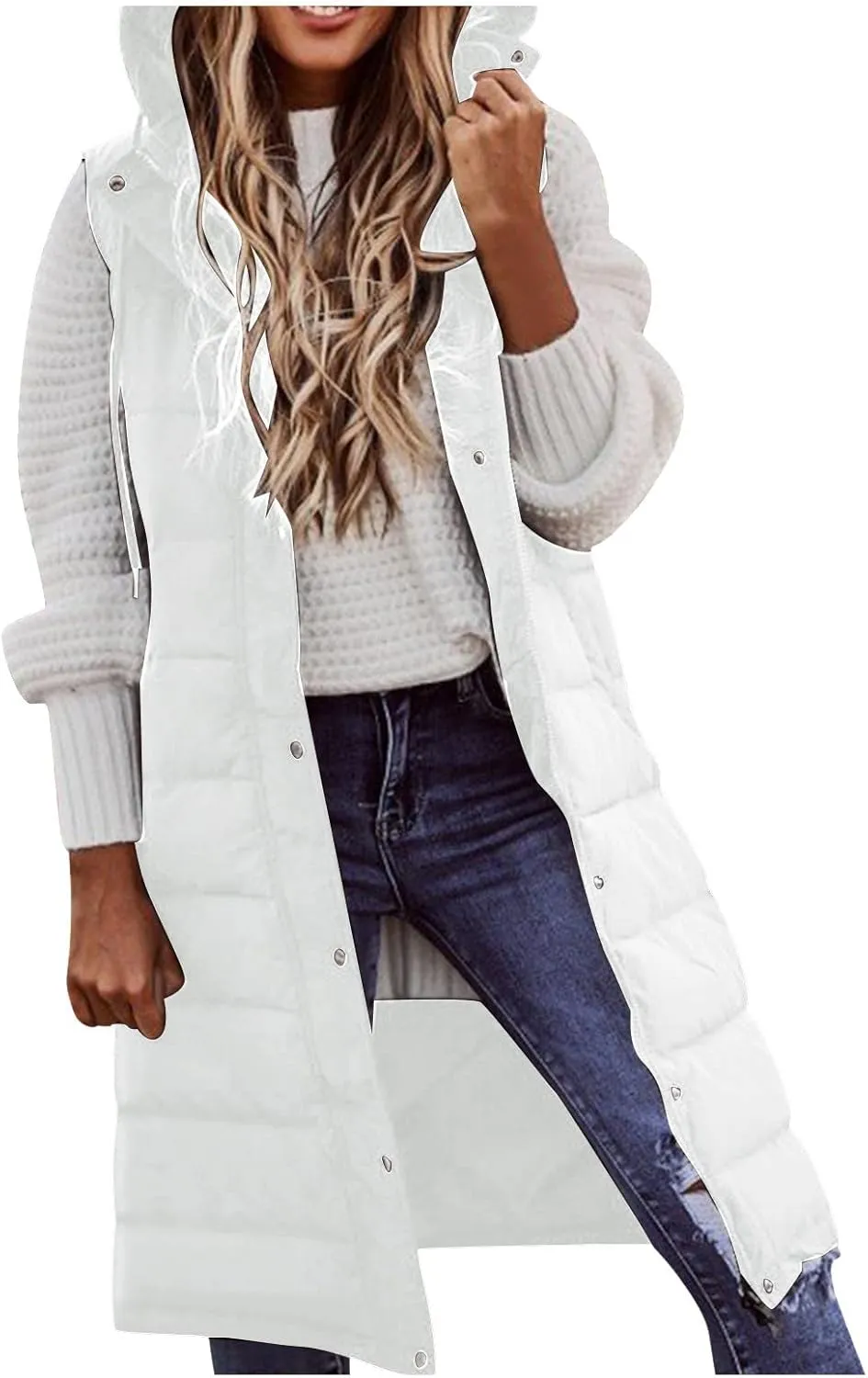 SHAOBGE Women's Long Womens Long Winter Coat Vest with Hood Sleeveless Warm Down Loose Coat with Pockets Woman Winter