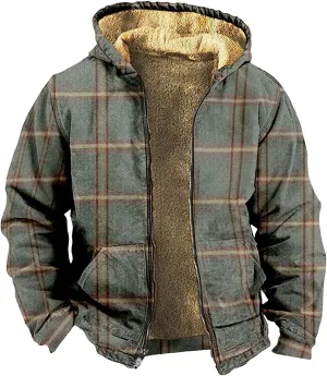 Sherpa Hoodie Men Winter Coat Plus Size Fleece Lined Jacket Hoodie Full Zip Thicken Warm Sweatshirt Outwear