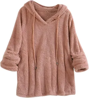 Sherpa Hoodies for Women Oversized Long Sleeve Fuzzy Fleece Sweatshirt Winter Warm Pullover Sweater Pajama Tops