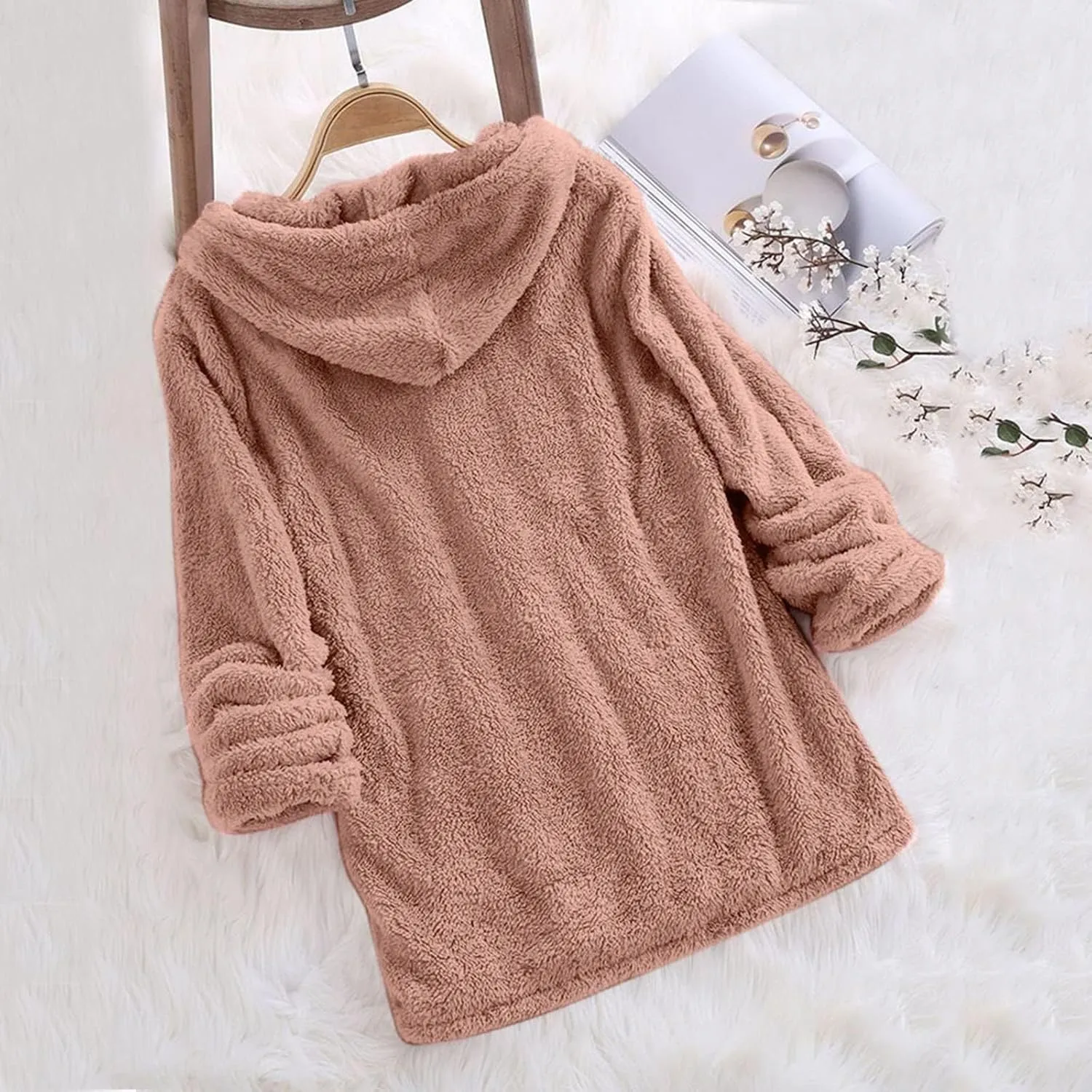 Sherpa Hoodies for Women Oversized Long Sleeve Fuzzy Fleece Sweatshirt Winter Warm Pullover Sweater Pajama Tops