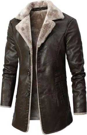 Sherpa Lined Leather Jacket Men Suede Sherpa Shearling Faux Fur Leather Coat Sheepskin Winter Coat Fur Collar Jacket