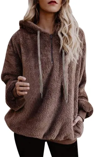 Sherpa Pullover Womens Fleece Sweatshirts Fuzzy Hoodies Fall Outfits Sport Oversized Hoodie Cozy Outerwear with Pocket