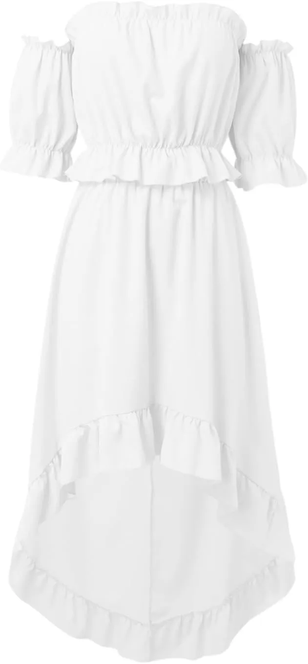 Skirts Sets Women 2 Piece Outfits Summer Off Shoulder Ruffle Trim Puff Sleeve Tube Crop High Waist Flowy Maxi Skirt