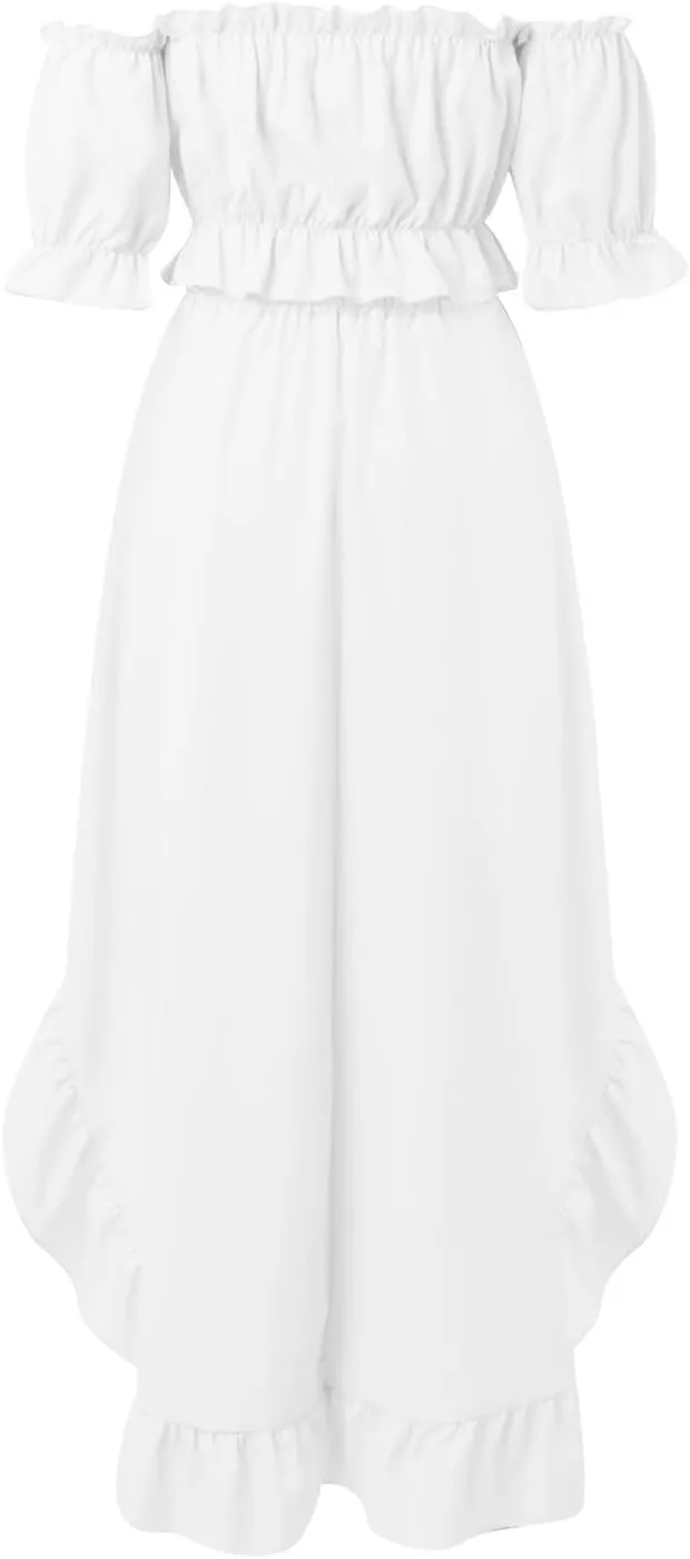 Skirts Sets Women 2 Piece Outfits Summer Off Shoulder Ruffle Trim Puff Sleeve Tube Crop High Waist Flowy Maxi Skirt