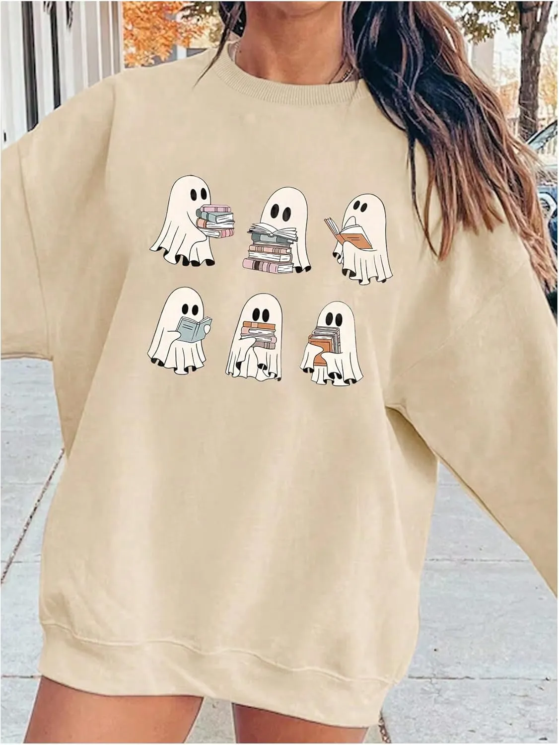 SOLY HUX Women's Halloween Sweatshirt Cute Graphic Print Long Sleeve Crewneck Shirts Fall Pullover Tops