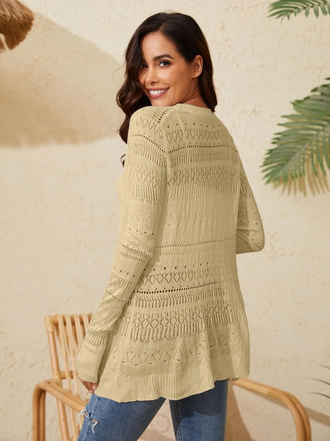 Spicy Sandia Womens Lightweight Crochet Cardigan Long Sleeve Boho Summer Sweater Beach Vacation Trendy Outfit