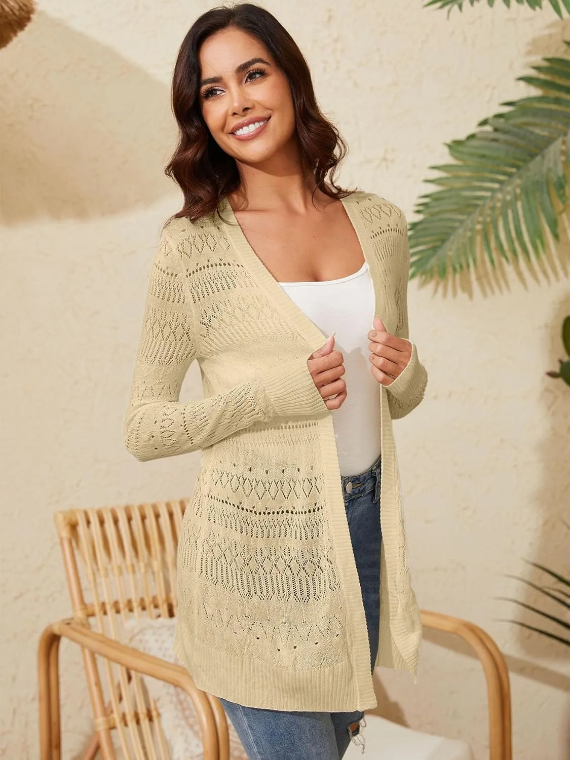 Spicy Sandia Womens Lightweight Crochet Cardigan Long Sleeve Boho Summer Sweater Beach Vacation Trendy Outfit