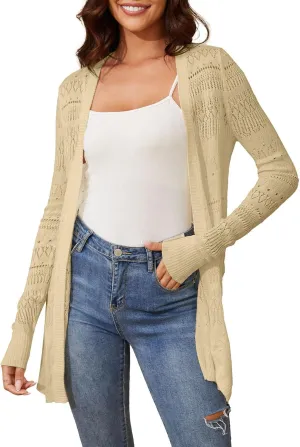 Spicy Sandia Womens Lightweight Crochet Cardigan Long Sleeve Boho Summer Sweater Beach Vacation Trendy Outfit