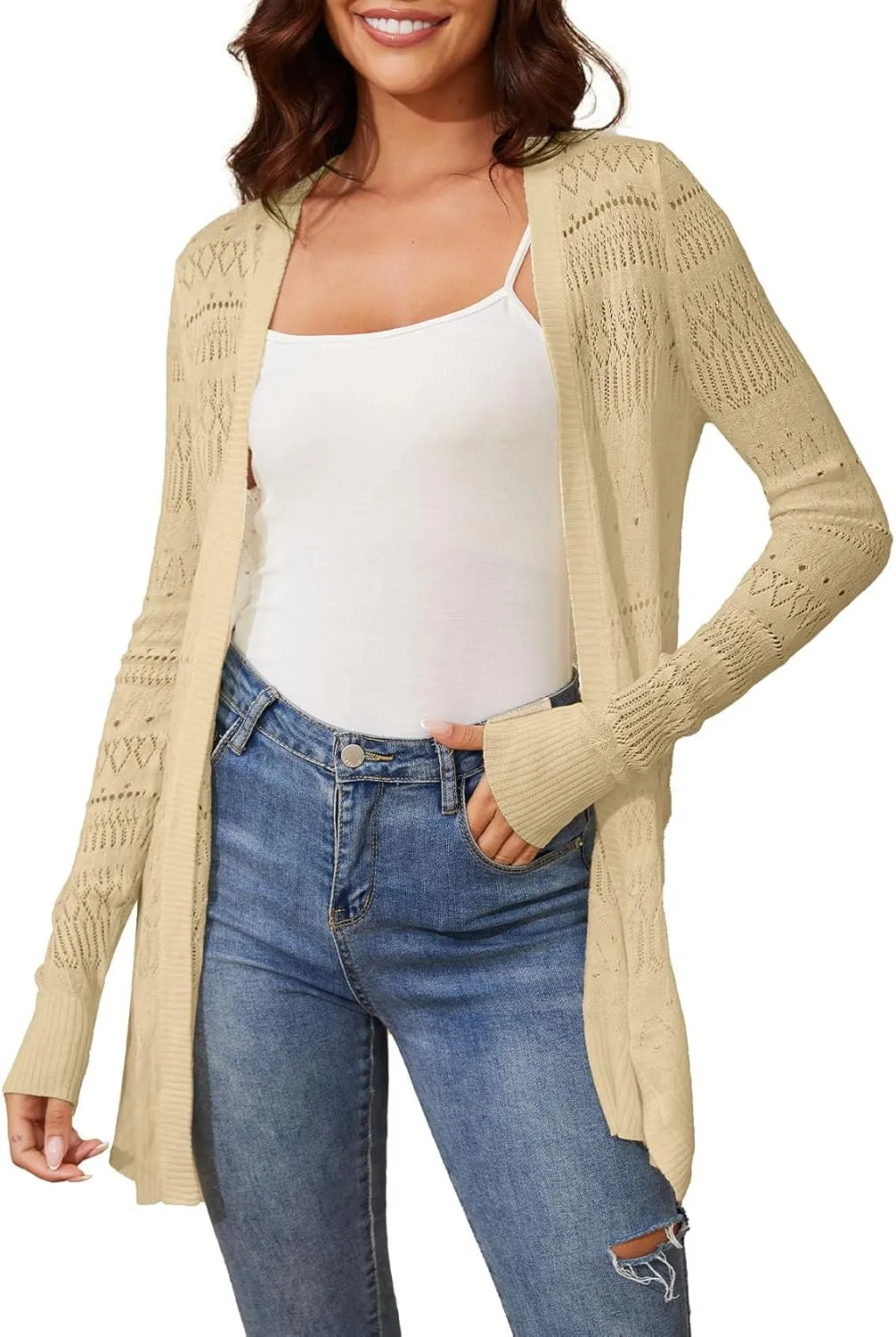 Spicy Sandia Womens Lightweight Crochet Cardigan Long Sleeve Boho Summer Sweater Beach Vacation Trendy Outfit