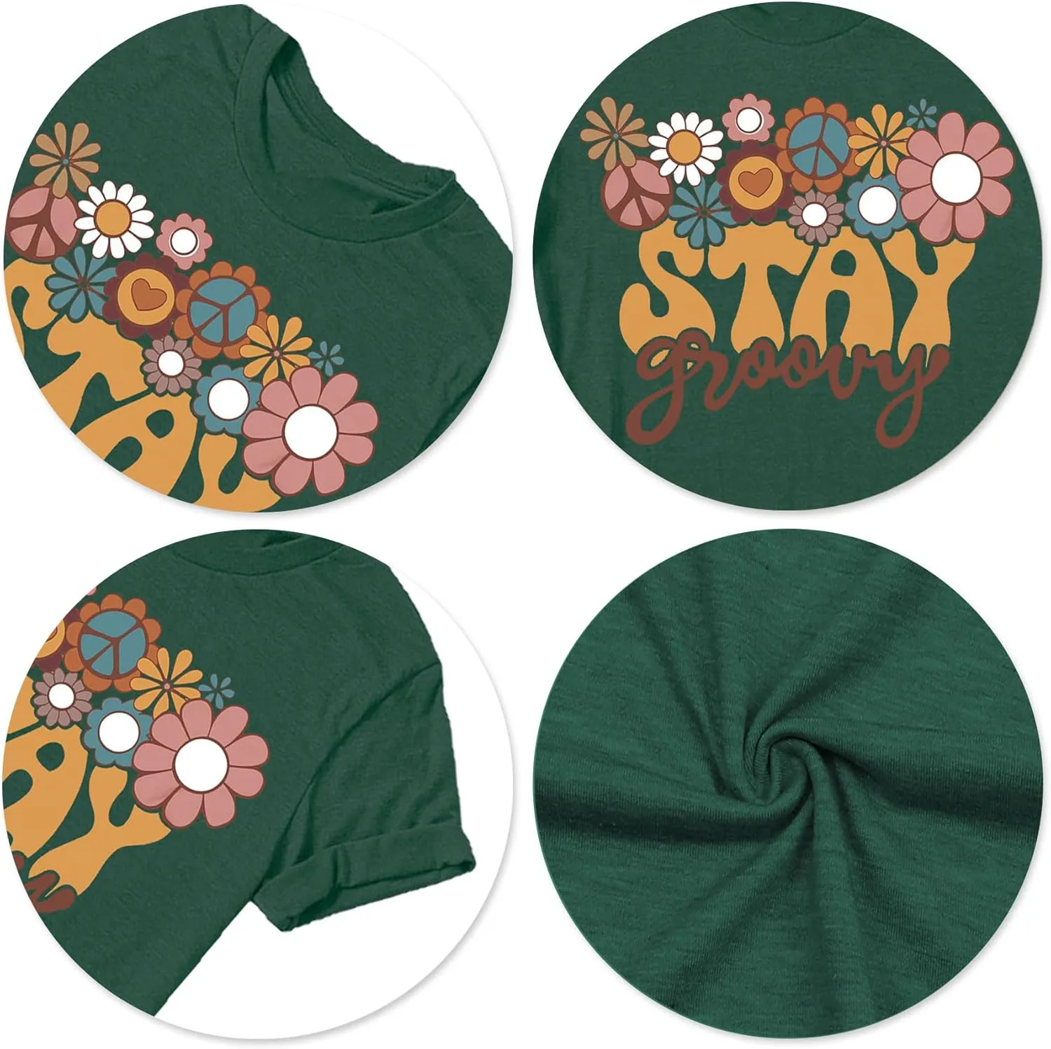 Stay Groovy Shirt for Womens:Hippie 70s T-Shirt Cute Hippie 70s T-Shirt Casual Short Sleeve Tee Tops