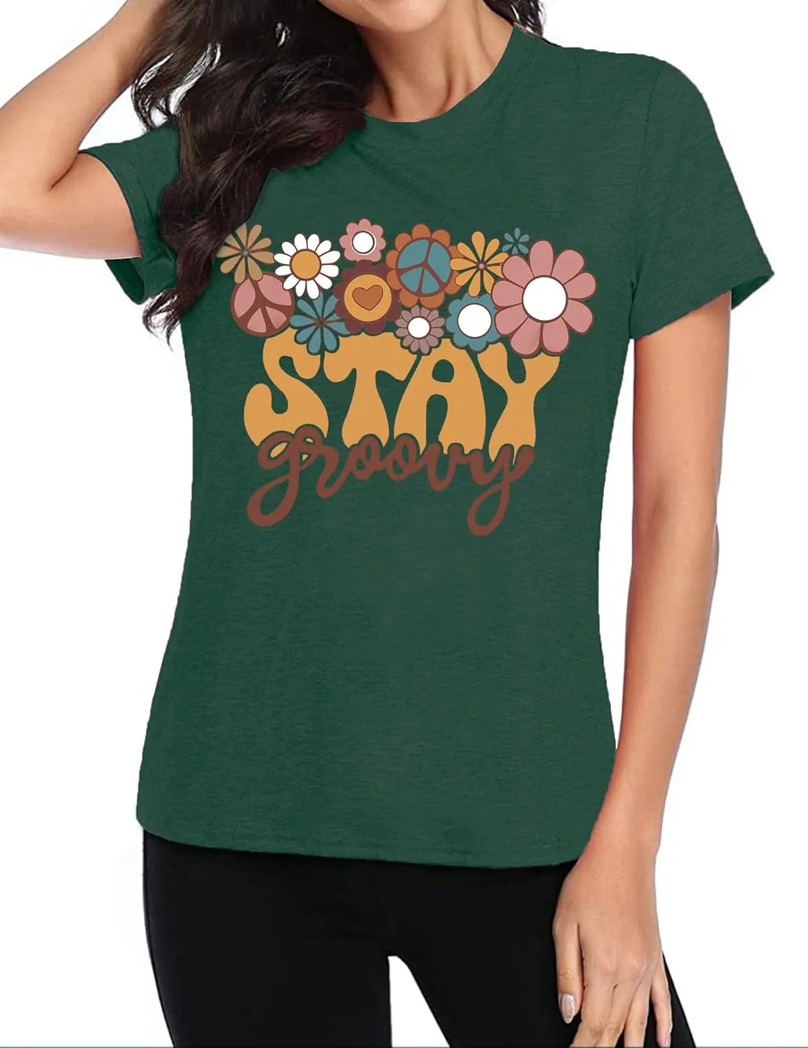 Stay Groovy Shirt for Womens:Hippie 70s T-Shirt Cute Hippie 70s T-Shirt Casual Short Sleeve Tee Tops