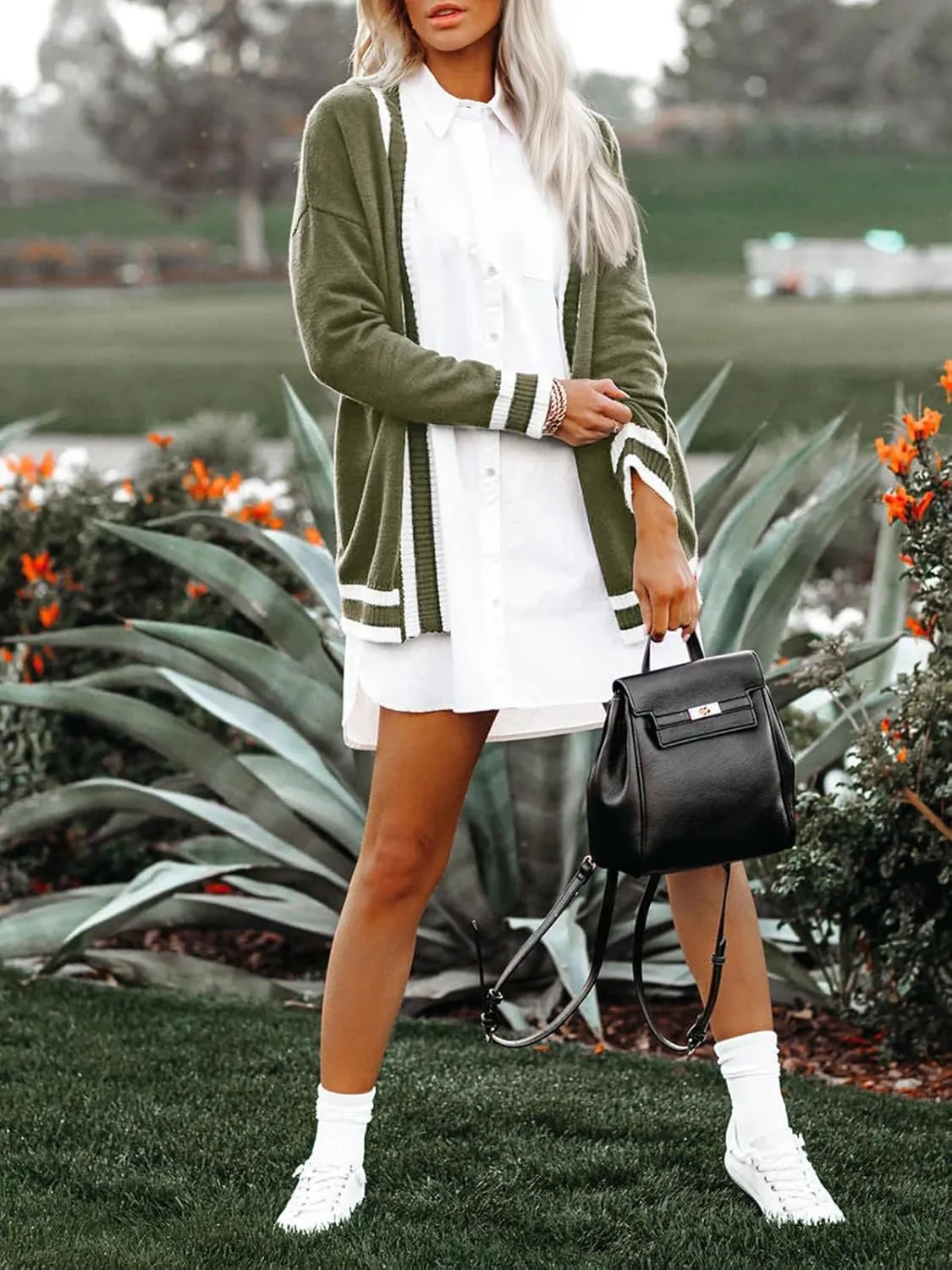 Striped Cardigan Sweaters for Women Knit Open Front Long Cardigan Colorblock Varsity Trendy Tennis Cardigan with Pockets