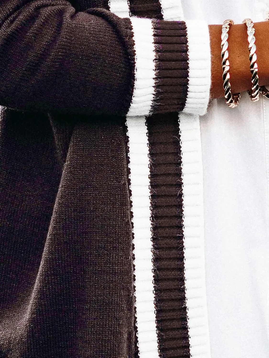 Striped Cardigan Sweaters for Women Knit Open Front Long Cardigan Colorblock Varsity Trendy Tennis Cardigan with Pockets