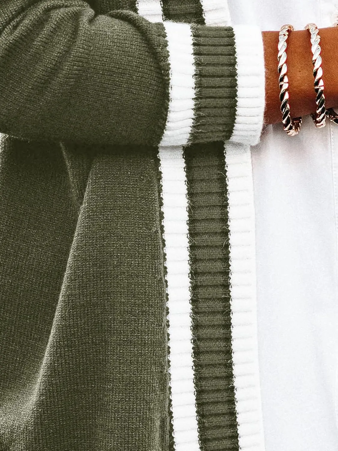 Striped Cardigan Sweaters for Women Knit Open Front Long Cardigan Colorblock Varsity Trendy Tennis Cardigan with Pockets