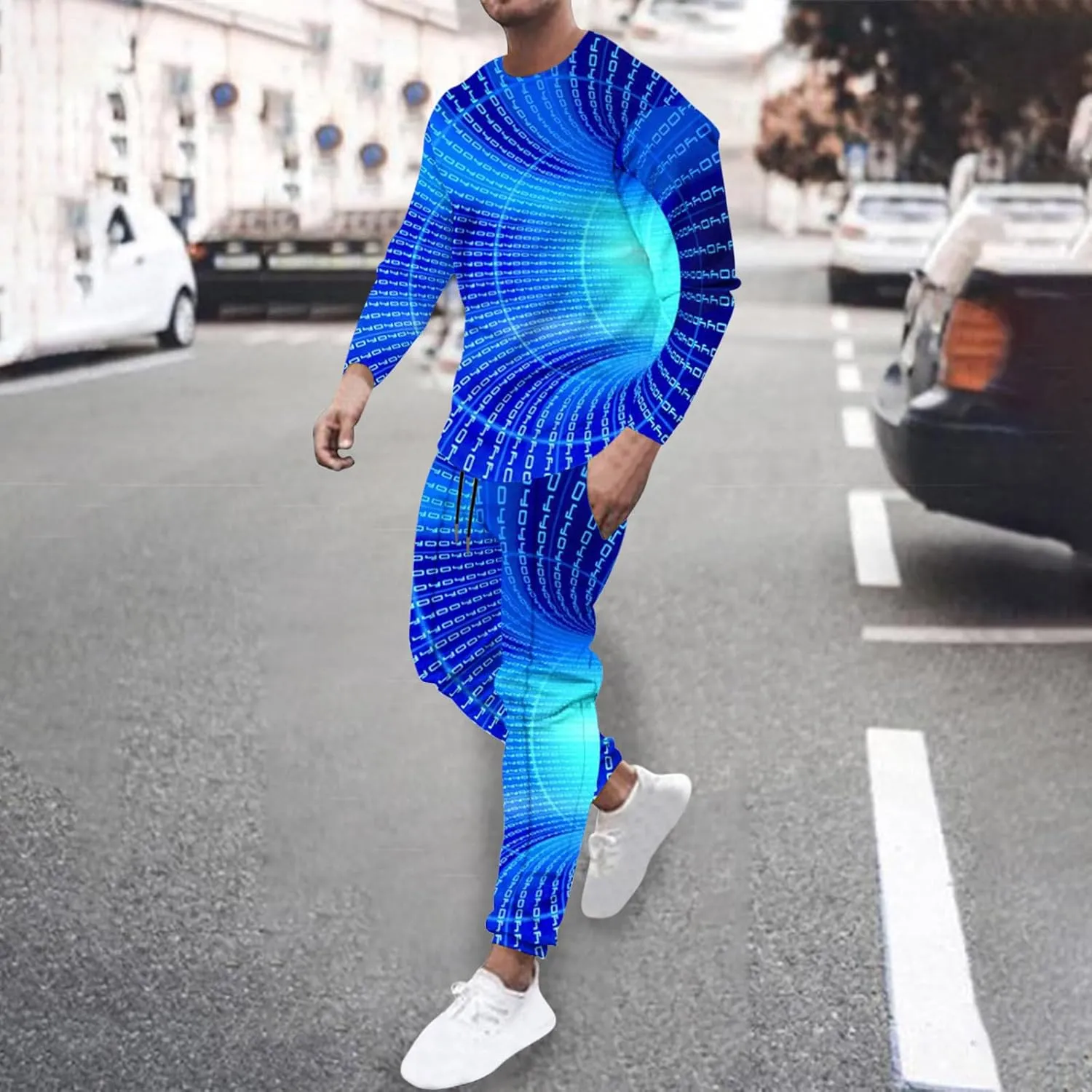 Sweat Suits for Men Set 2 Piece Fashion 3D Print Sport Tracksuit Set Long Sleeve Crewneck Sweatshirt and Pant Set