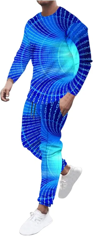 Sweat Suits for Men Set 2 Piece Fashion 3D Print Sport Tracksuit Set Long Sleeve Crewneck Sweatshirt and Pant Set