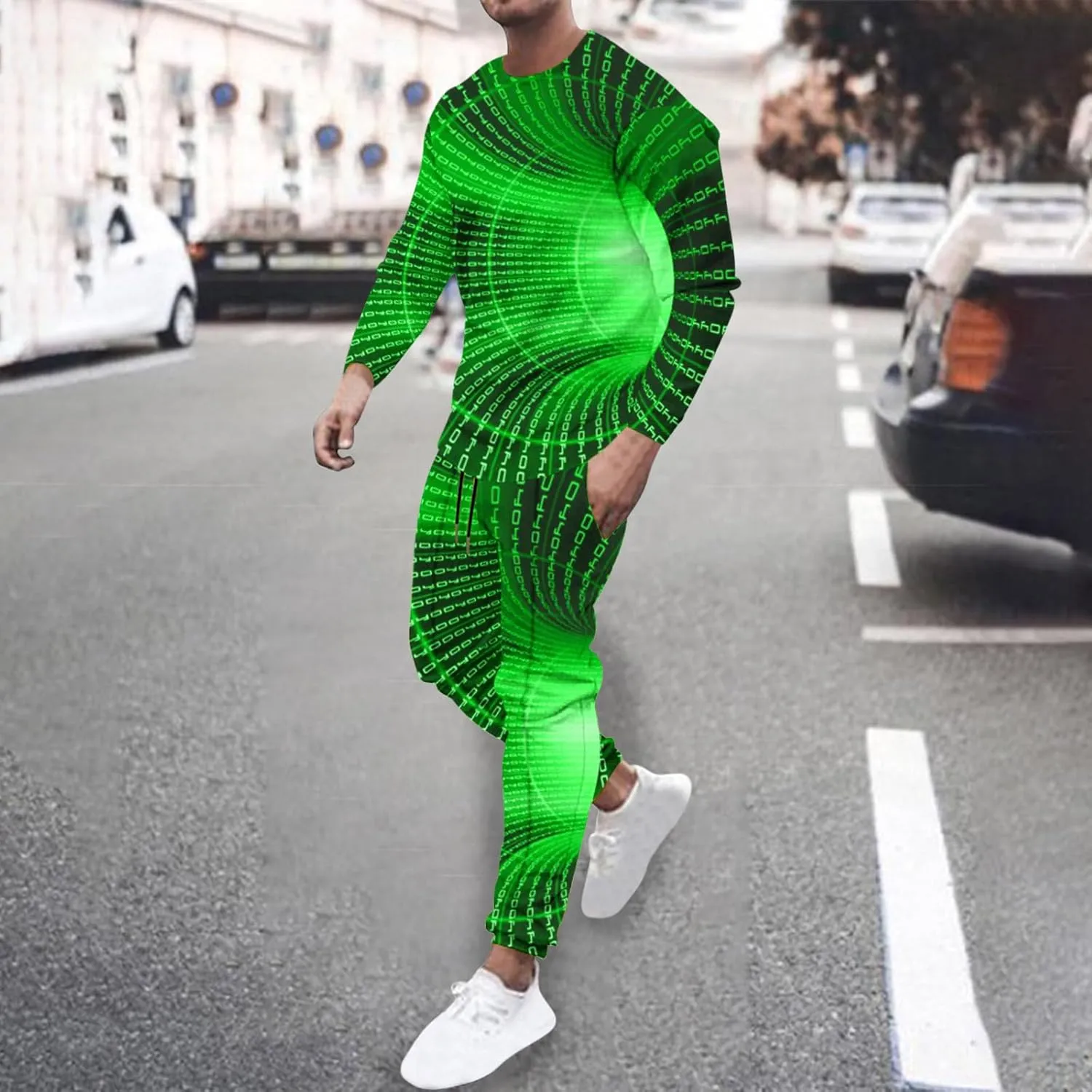 Sweat Suits for Men Set 2 Piece Fashion 3D Print Sport Tracksuit Set Long Sleeve Crewneck Sweatshirt and Pant Set