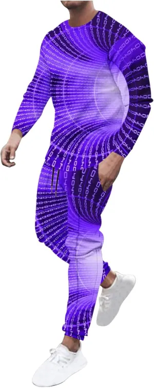 Sweat Suits for Men Set 2 Piece Fashion 3D Print Sport Tracksuit Set Long Sleeve Crewneck Sweatshirt and Pant Set