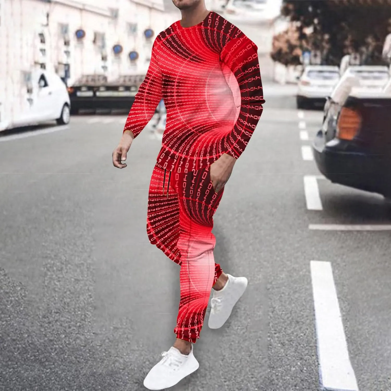 Sweat Suits for Men Set 2 Piece Fashion 3D Print Sport Tracksuit Set Long Sleeve Crewneck Sweatshirt and Pant Set