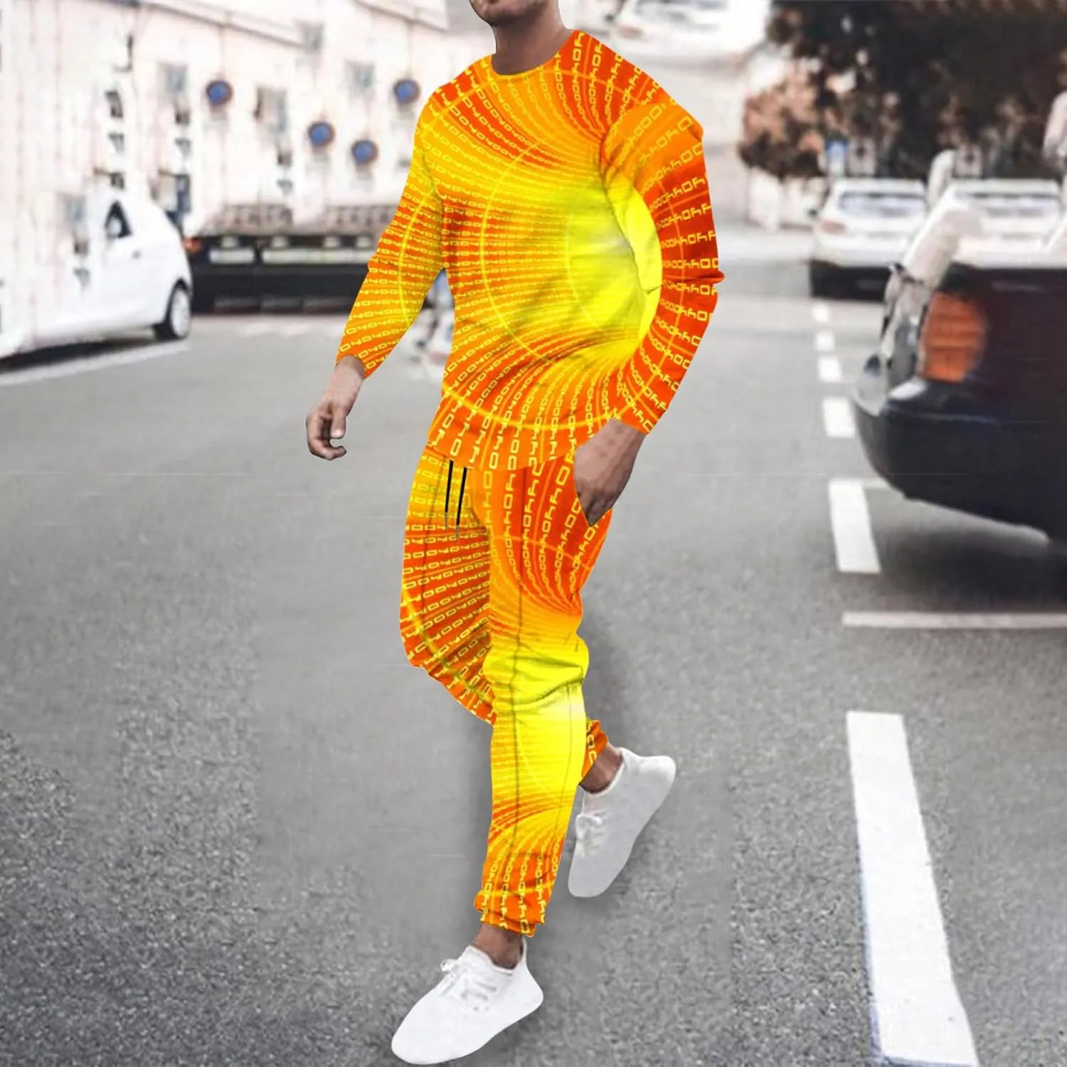 Sweat Suits for Men Set 2 Piece Fashion 3D Print Sport Tracksuit Set Long Sleeve Crewneck Sweatshirt and Pant Set