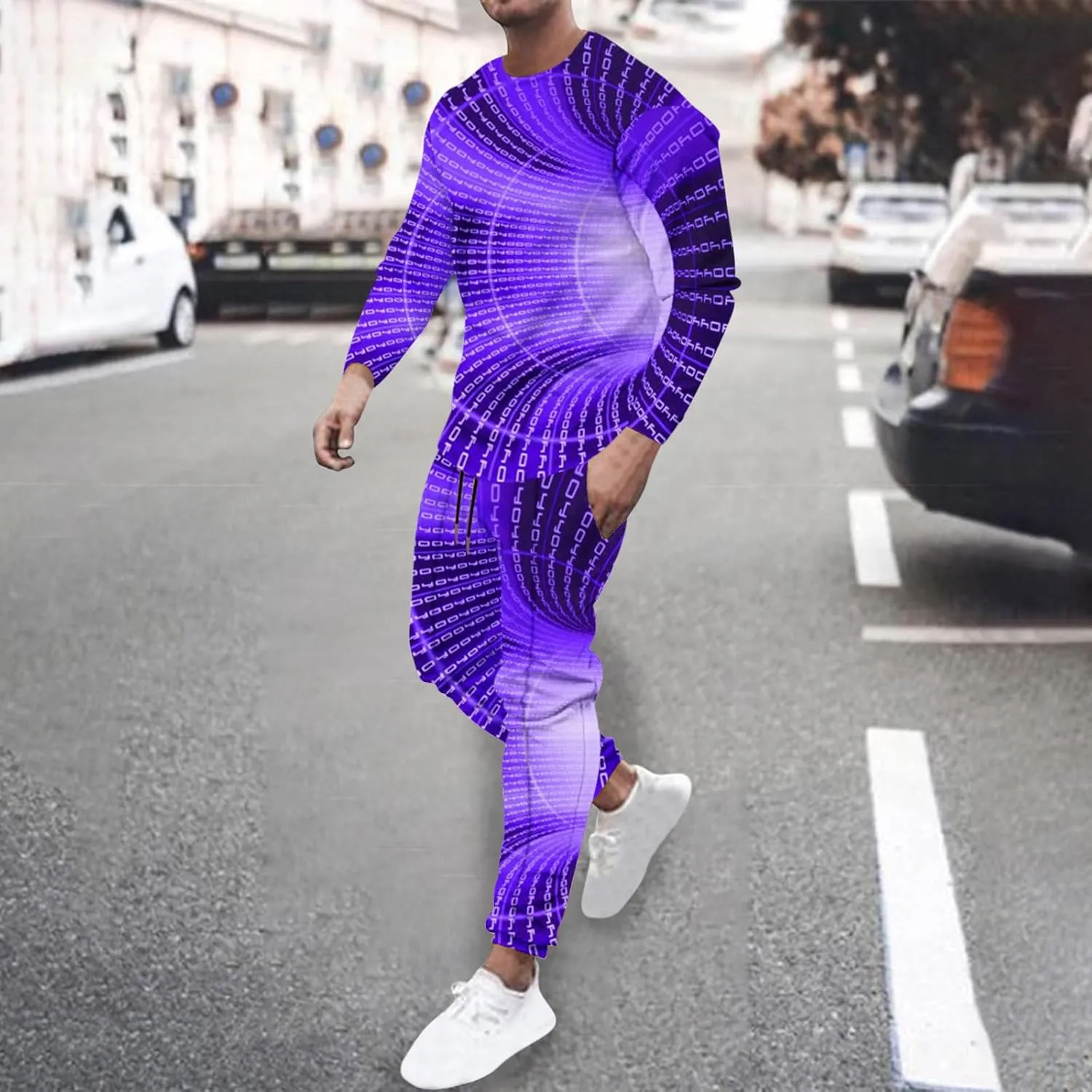 Sweat Suits for Men Set 2 Piece Fashion 3D Print Sport Tracksuit Set Long Sleeve Crewneck Sweatshirt and Pant Set