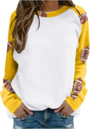 Sweatshirts For Women Women Fashion Oversized Crewneck Sweatshirt Rugby Print Shirts Color Block Long Raglan Sleeve Casual Going Out Pullover Tops Black Hoodies Woman Yellow Small