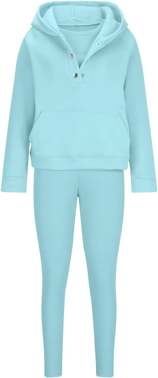 Sweatsuit Set for Women 3 Piece Oversized Outfits Button Hoodie Tank Top Long Pants Matching Lounge Set