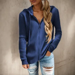 TIAFORD Women Zip Up Cardigan Sweater Oversized Long Sleeve Drawstring Hoodie Sweater Knit Open Front Hooded Outwear Coat