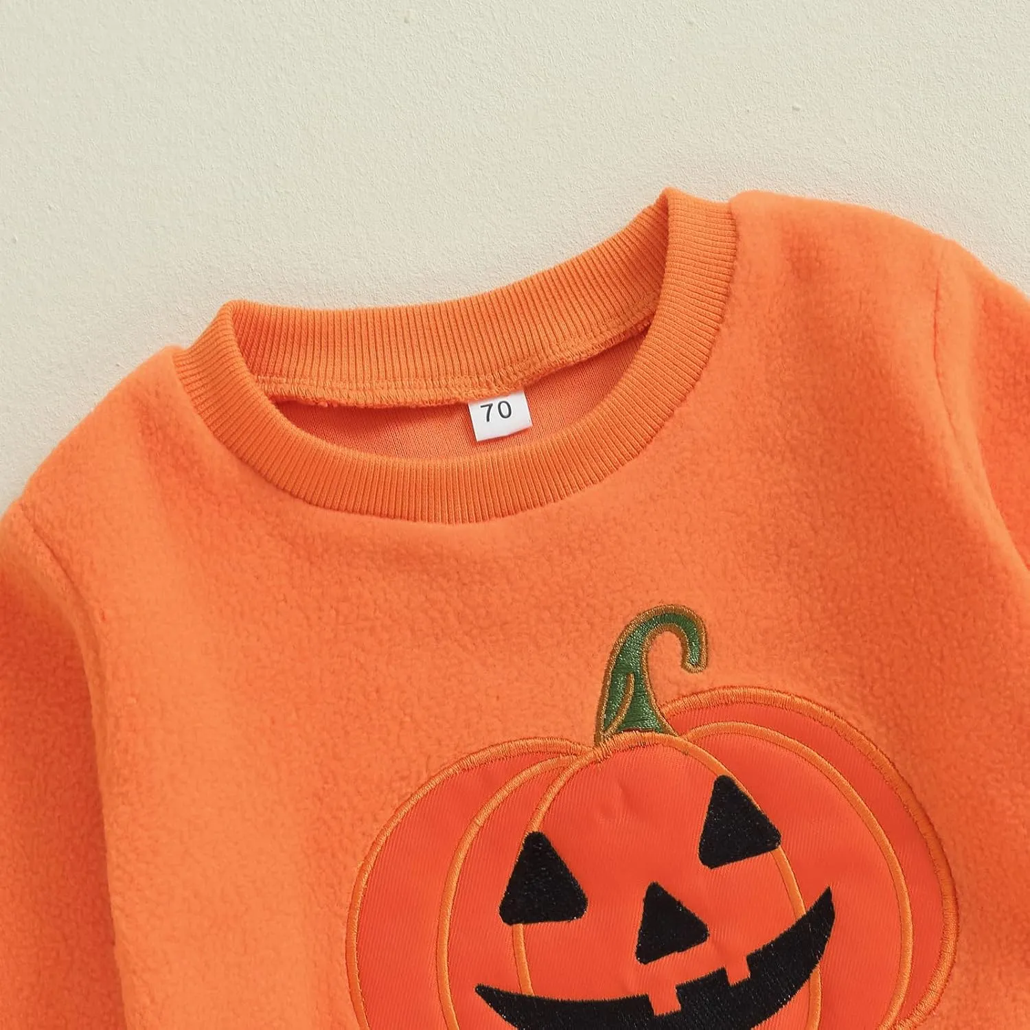 Toddler Baby Boy Girl Halloween Outfit Pumpkin Embroidery Crewneck Sweatshirt Fleece Pants Set Fall Winter Clothes