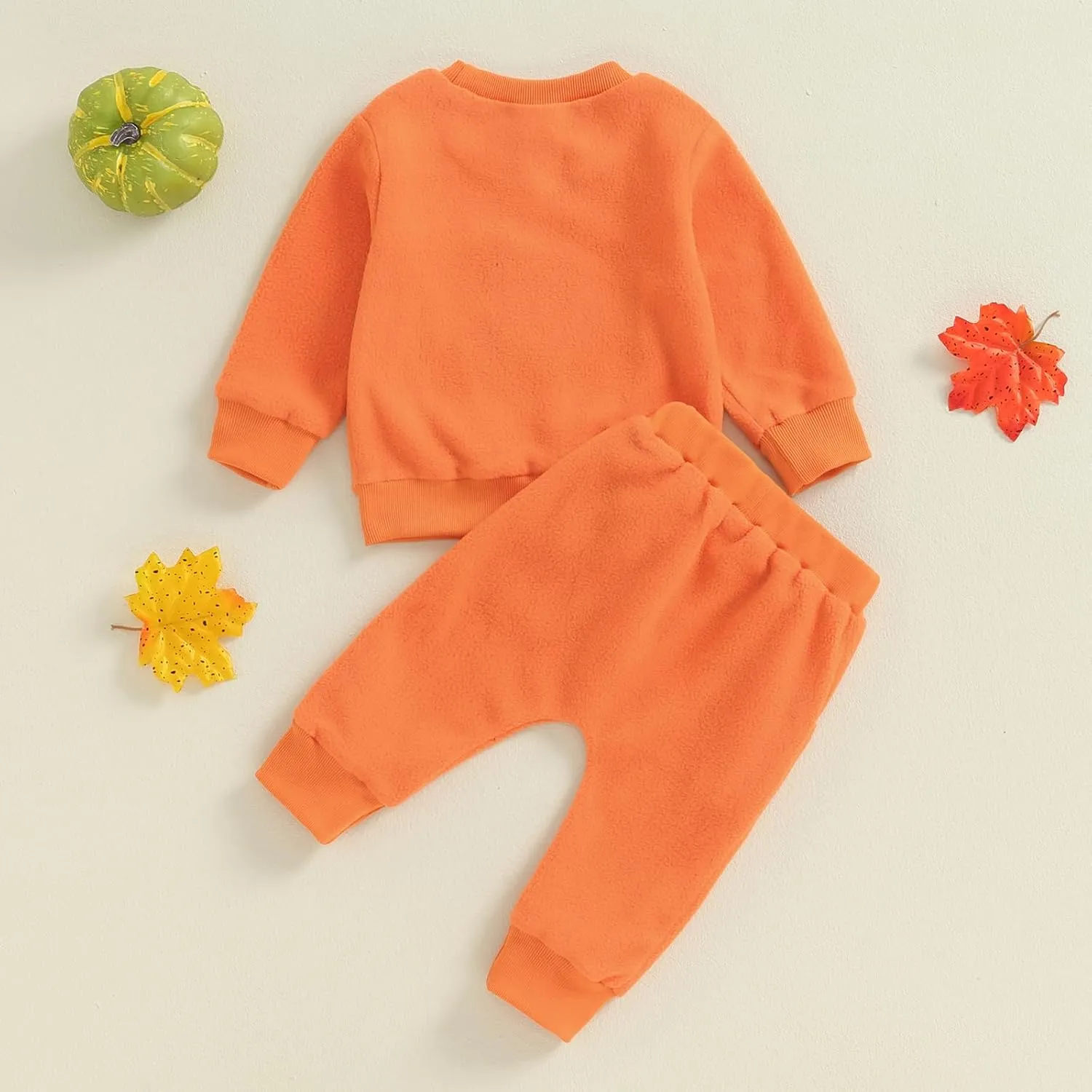 Toddler Baby Boy Girl Halloween Outfit Pumpkin Embroidery Crewneck Sweatshirt Fleece Pants Set Fall Winter Clothes
