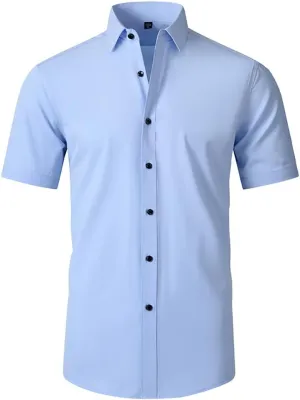 TopTie Men's Short Sleeve Shirt, Wrinkle-Resistant Business Formal Dress Shirt