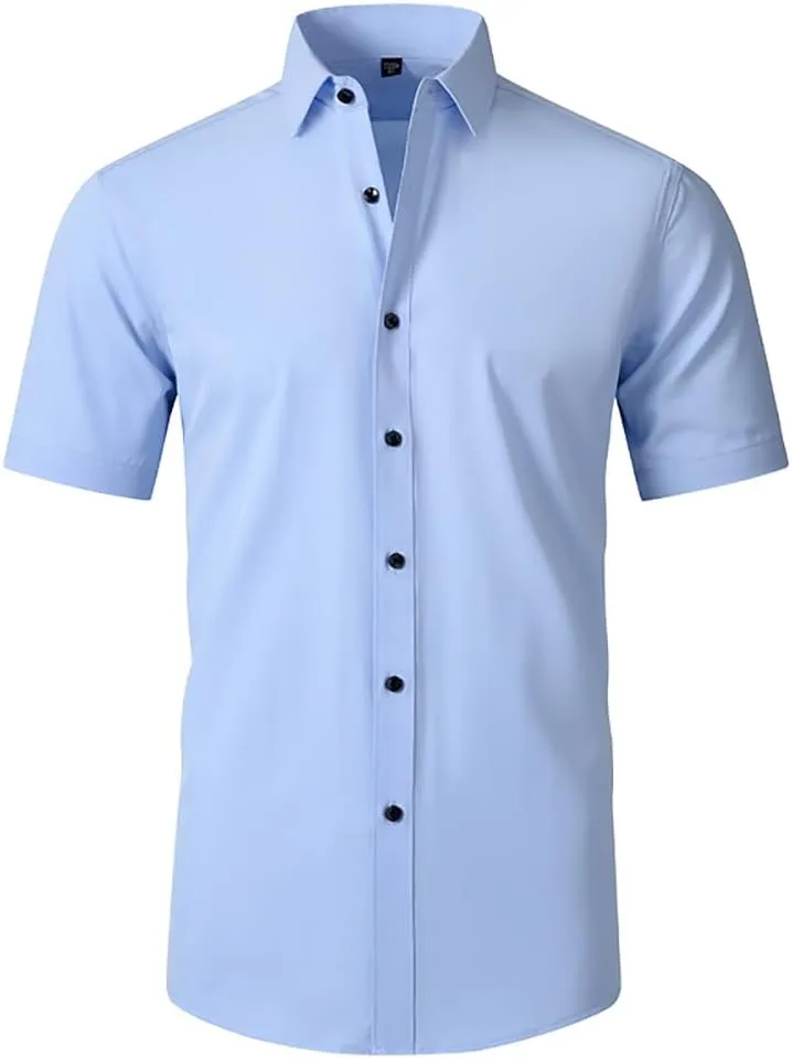 TopTie Men's Short Sleeve Shirt, Wrinkle-Resistant Business Formal Dress Shirt