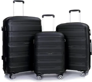 Travelhouse hardshell 3 Piece Set, PP Hard Wheel Suitcase Set with Spinner Wheels, TSA Lock, 202428 Women's Luggage Set (black)