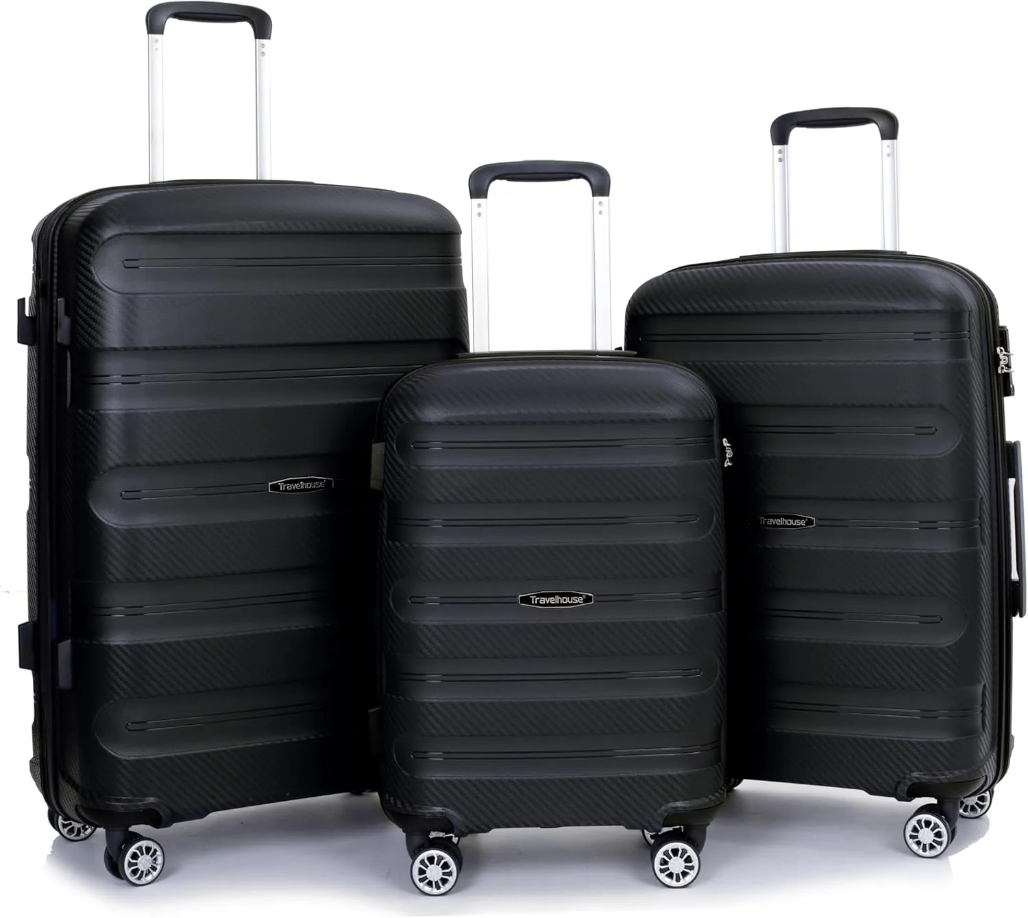 Travelhouse hardshell 3 Piece Set, PP Hard Wheel Suitcase Set with Spinner Wheels, TSA Lock, 202428 Women's Luggage Set (black)