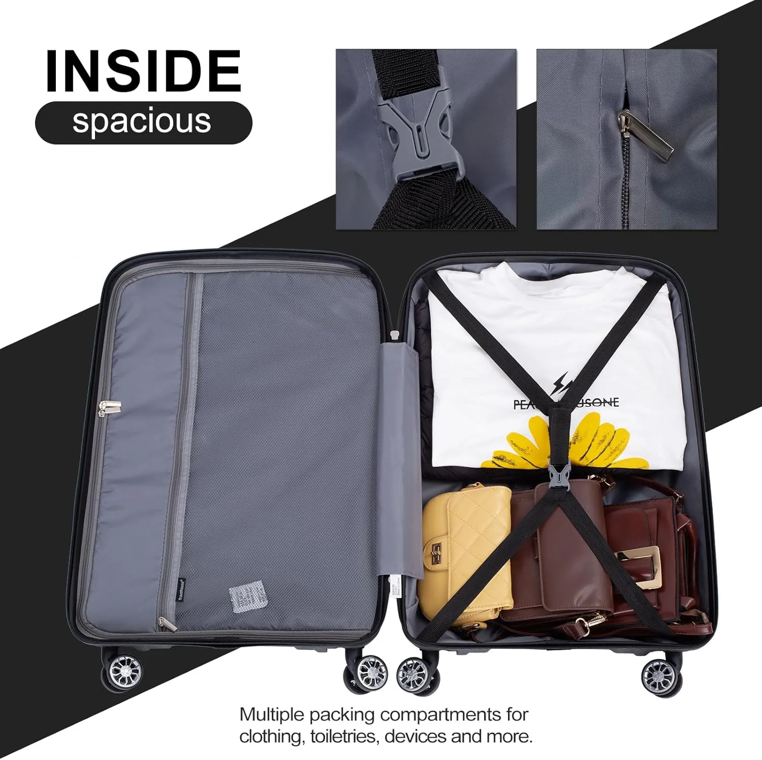 Travelhouse hardshell 3 Piece Set, PP Hard Wheel Suitcase Set with Spinner Wheels, TSA Lock, 202428 Women's Luggage Set (black)