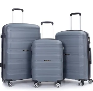 Travelhouse hardshell 3 Piece Set, PP Hard Wheel Suitcase Set with Spinner Wheels, TSA Lock, 202428 Women's Luggage Set (gray)