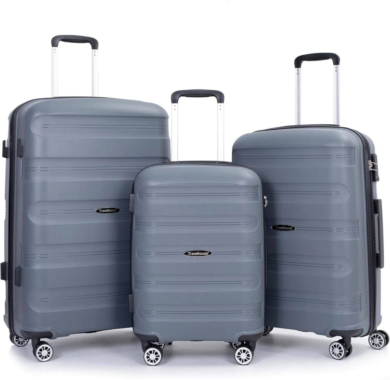 Travelhouse hardshell 3 Piece Set, PP Hard Wheel Suitcase Set with Spinner Wheels, TSA Lock, 202428 Women's Luggage Set (gray)